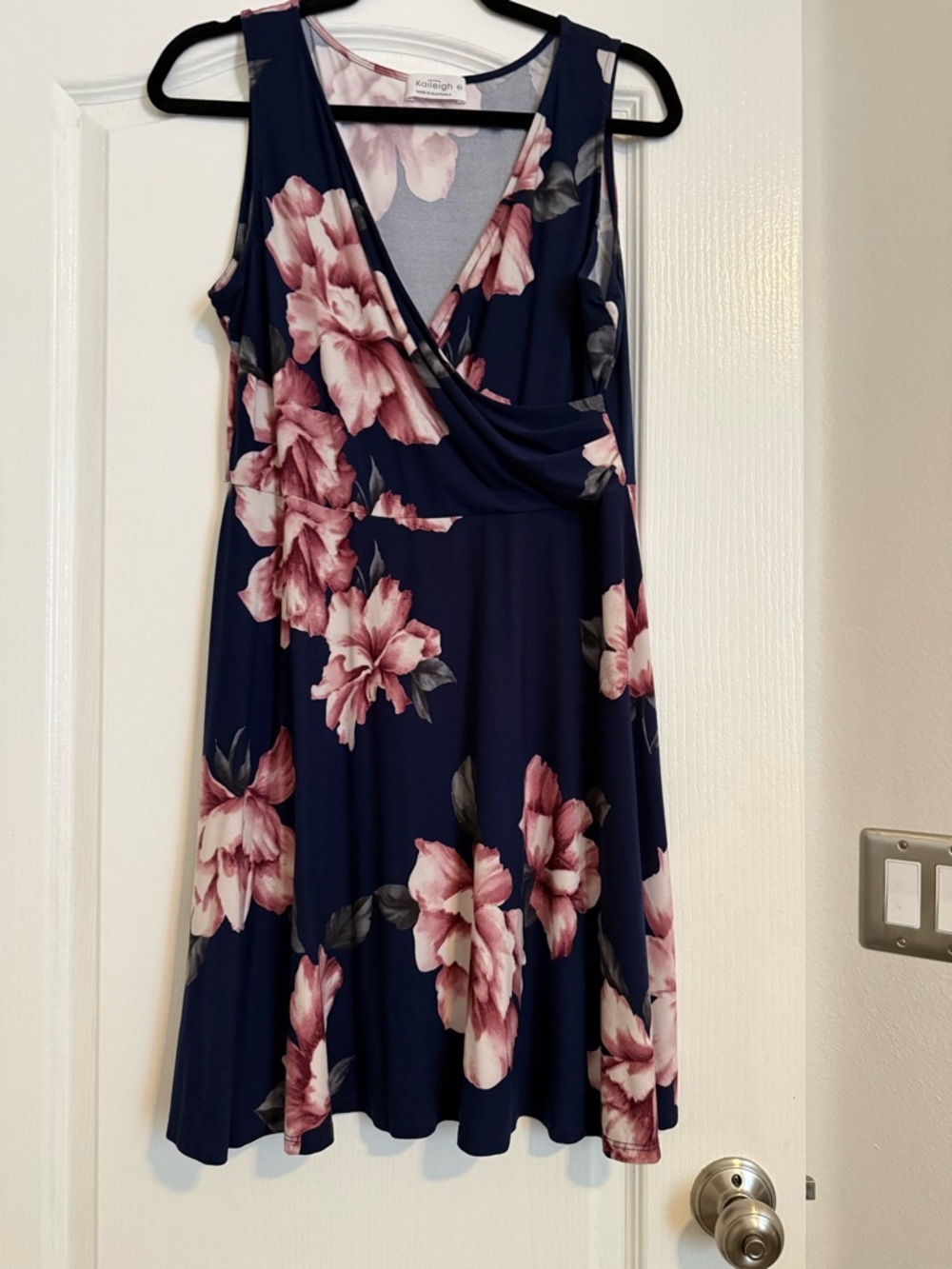 Kaileigh Navy Floral Midi Dress with Purple Blossoms